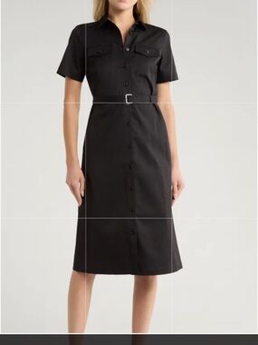 Theory Black Button-Front Midi Shirt Dress